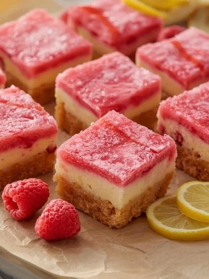 Delicious frozen raspberry lemonade bars served on a plate