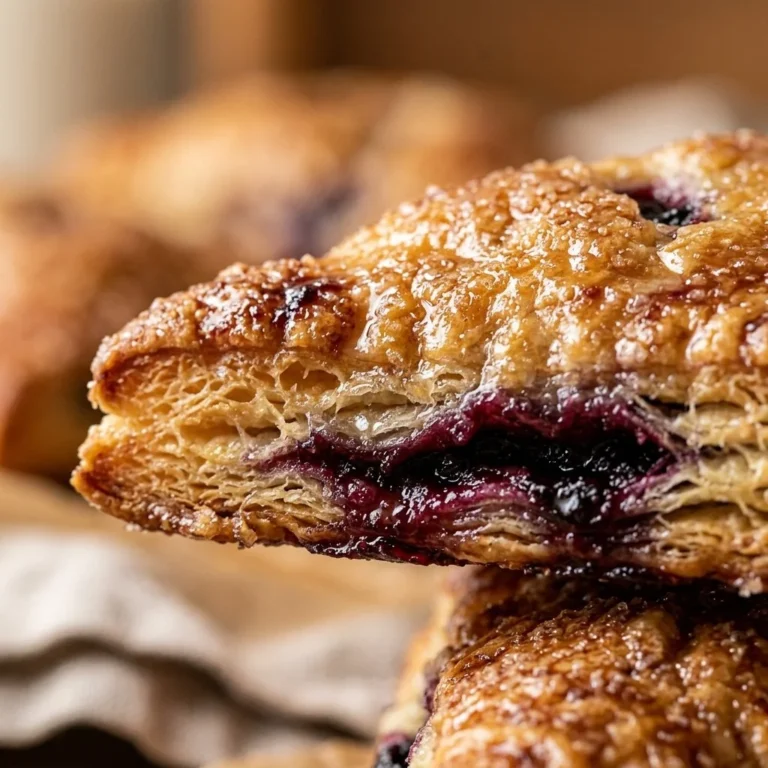 Delicious glazed mulberry turnovers on a plate topped with powdered sugar