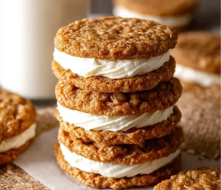 Delicious homemade oatmeal cream pies with creamy filling sandwich cookies