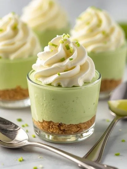 Key Lime Pie Cheesecake Cups topped with lime zest and whipped cream