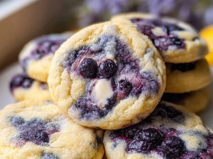 Lemon Blueberry Cheesecake Cookies with fresh blueberries and lemon zest
