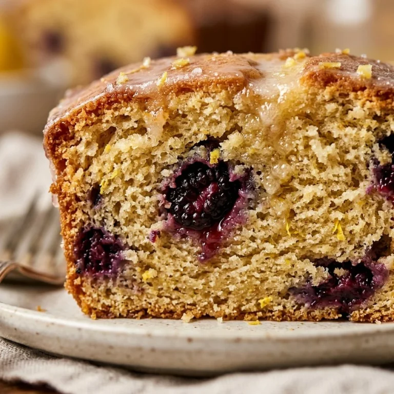Delicious Lemon Mulberry Loaf Cake fresh out of the oven with lemon slices on top.