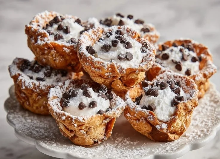 Delicious mini cannoli cups filled with creamy ricotta and chocolate chips