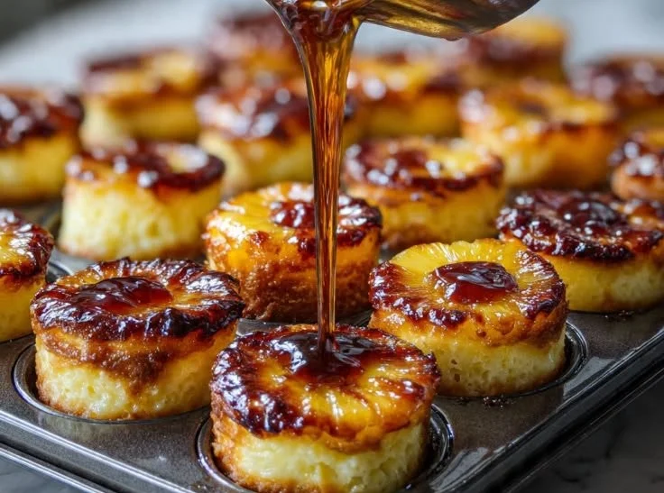 Mini Pineapple Upside-Down Cheesecake Bites served on a plate