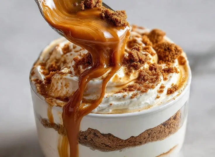 Delicious No-Bake Biscoff Cream Dessert served in a glass