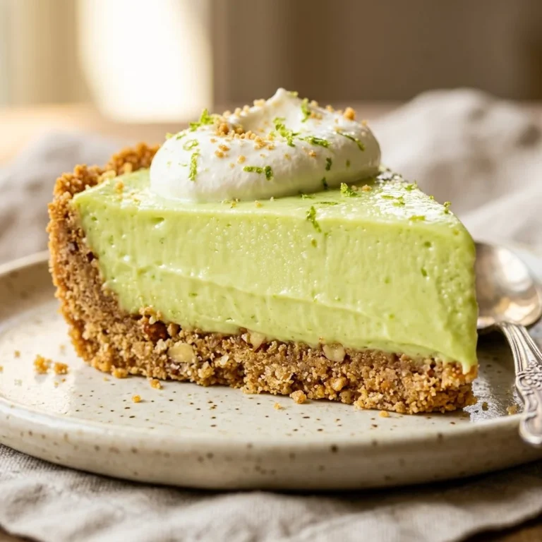 No-bake key lime pie cake served in a slice with whipped cream and lime garnish.