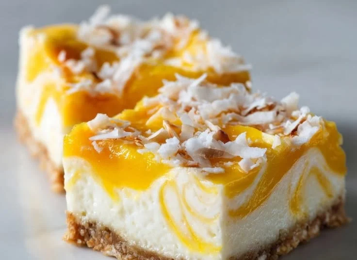 Delicious no-bake mango coconut bars with a creamy texture and tropical ingredients