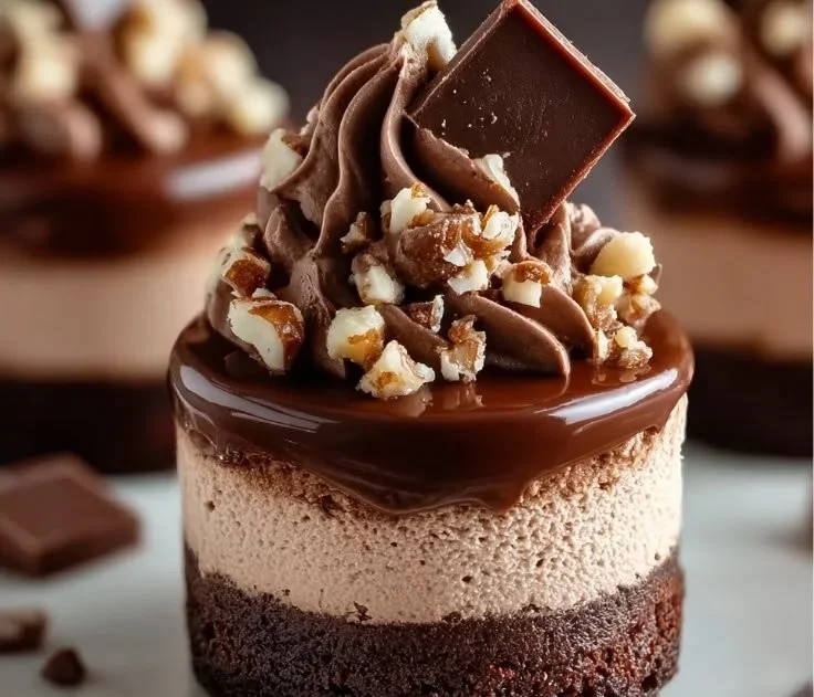 Delicious Nutella cheesecake cupcakes topped with chocolate ganache