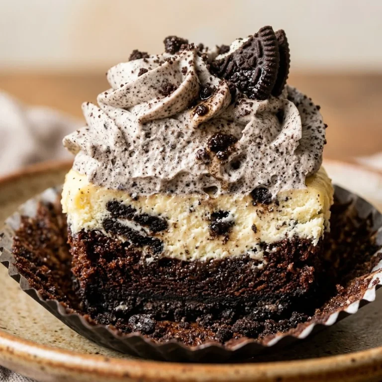 Oreo Cheesecake Cupcakes topped with whipped cream and crushed Oreos