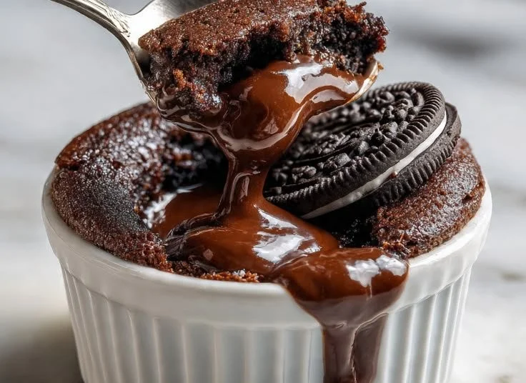 Delicious Oreo Chocolate Lava Cake with gooey center and Oreo cookie topping.
