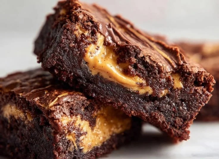 Peanut Butter Fudgy Brownie Bars freshly baked and served on a plate.
