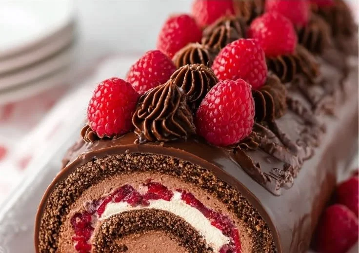 Raspberry Chocolate Roll Cake