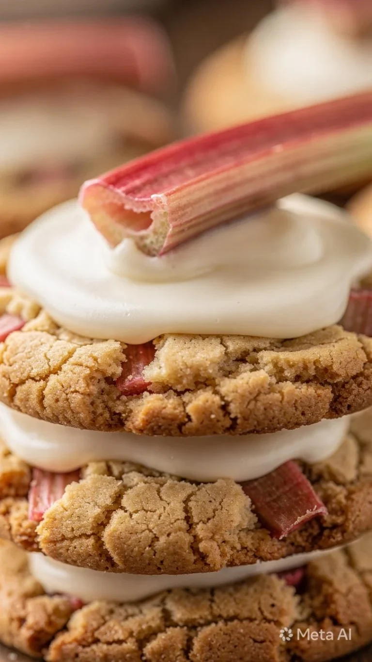 Delicious rhubarb cookies topped with creamy vanilla frosting