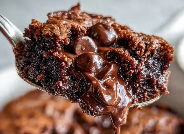 Delicious homemade skillet brownie served warm with ice cream.