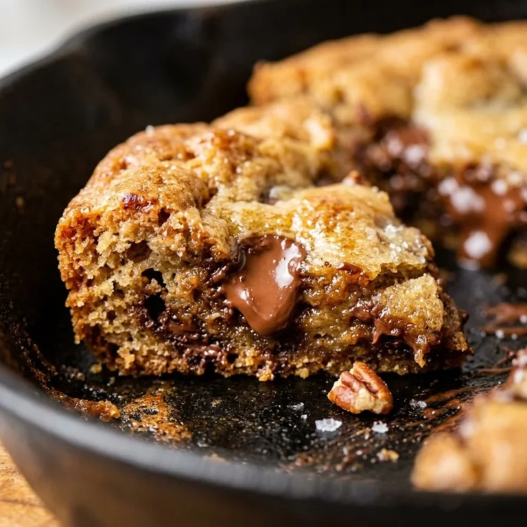 Delicious homemade skillet cookie served warm in a cast iron skillet.