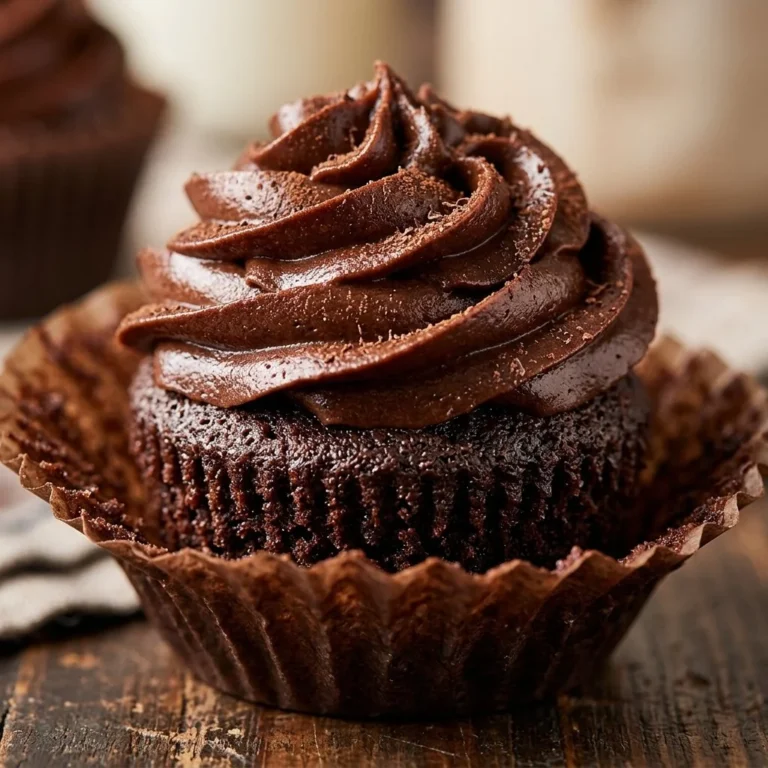 Small-batch chocolate cupcakes topped with frosting on a rustic wooden table.