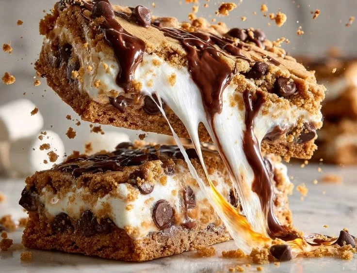 Delicious S'mores Cookie Bars with marshmallows, chocolate, and graham crackers