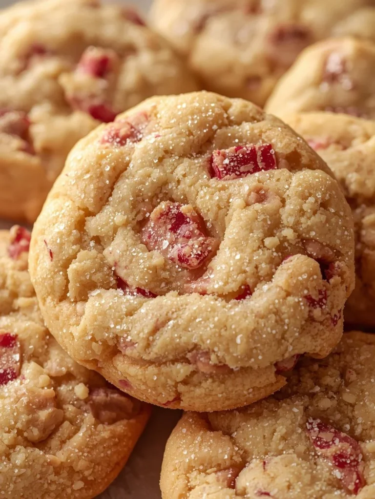 Soft and chewy rhubarb sugar cookies with a perfect sprinkle of sugar on top