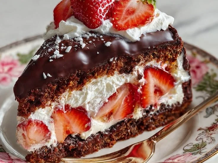 Delicious Strawberry Chocolate Shell Cake ready to be served