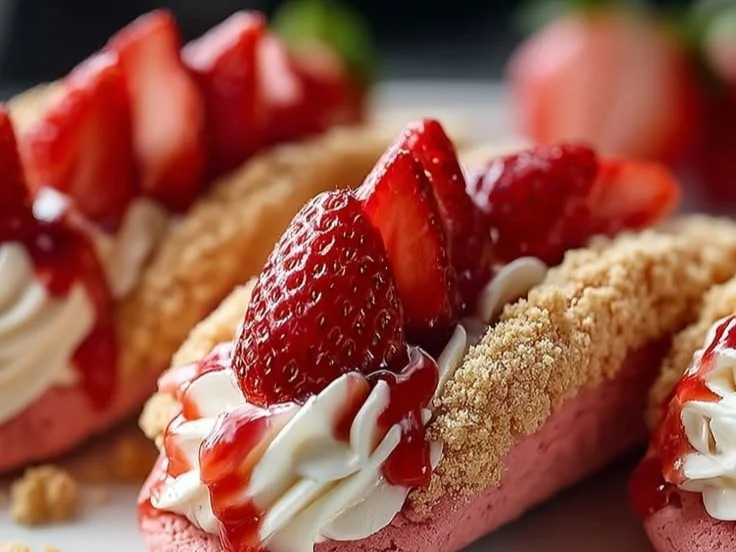 Strawberry Cookie Boats decorated with fresh strawberries and cream