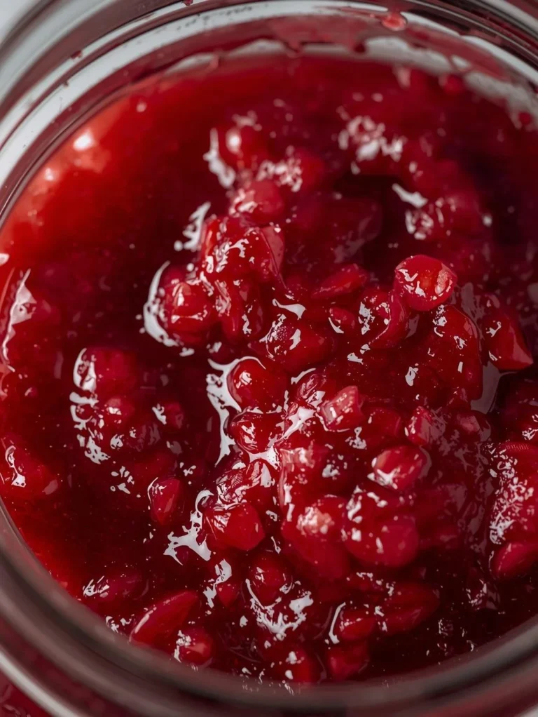 Jar of homemade strawberry rhubarb jam on a wooden table
