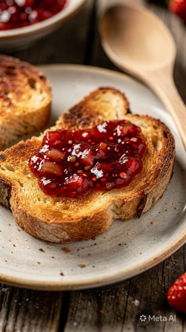 Homemade strawberry rhubarb jam in small batches, jars on a wooden table.