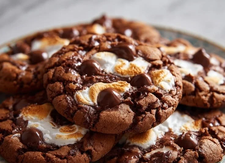 Delicious swirled cocoa marshmallow cookies on a plate