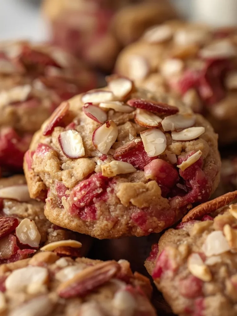 Vegan Rhubarb & Almond Cookies on a cooling rack