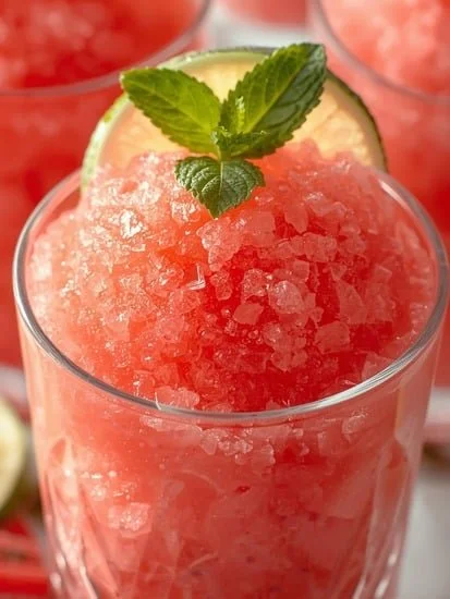 Refreshing watermelon mint lime granita served in a glass