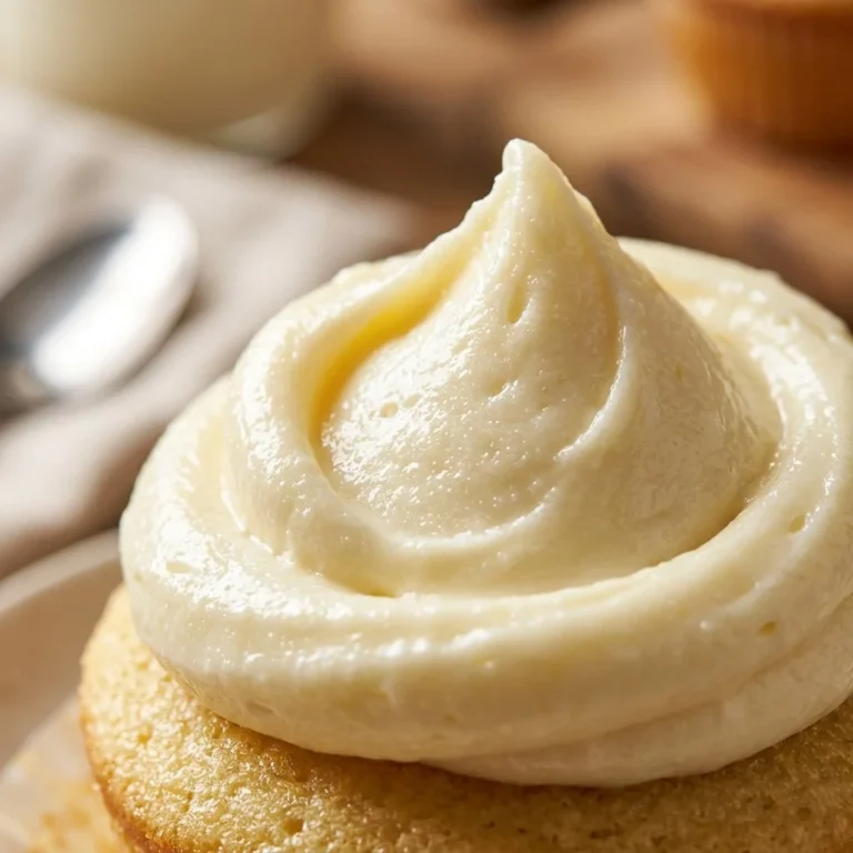 Delicious white chocolate frosting in a bowl, perfect for cakes and desserts.