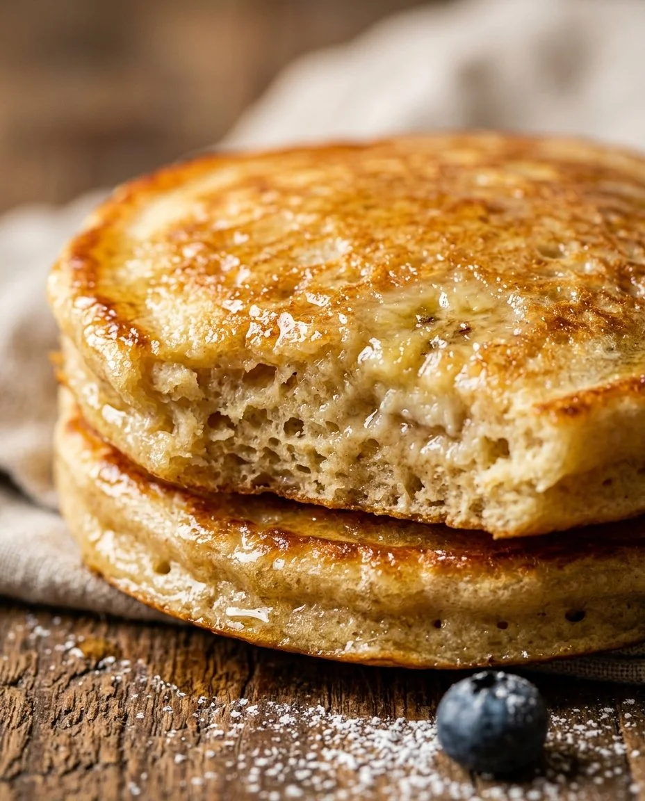 Fluffy homemade banana pancakes topped with fresh bananas and syrup