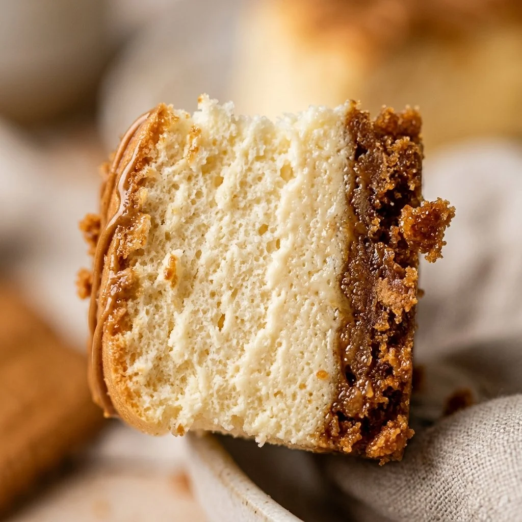 Delicious Biscoff Japanese Cheesecake topped with caramelized biscuit crumbs
