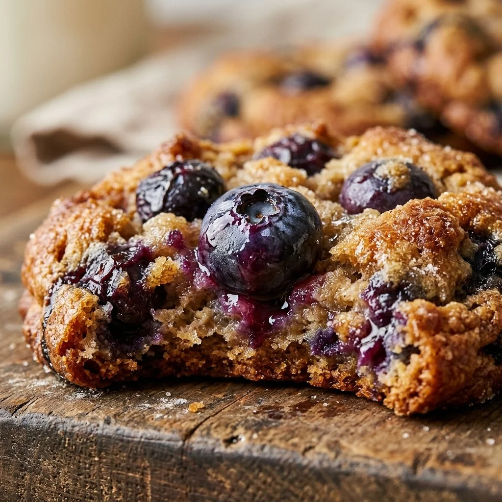Freshly baked blueberry muffin cookies on a cooling rack