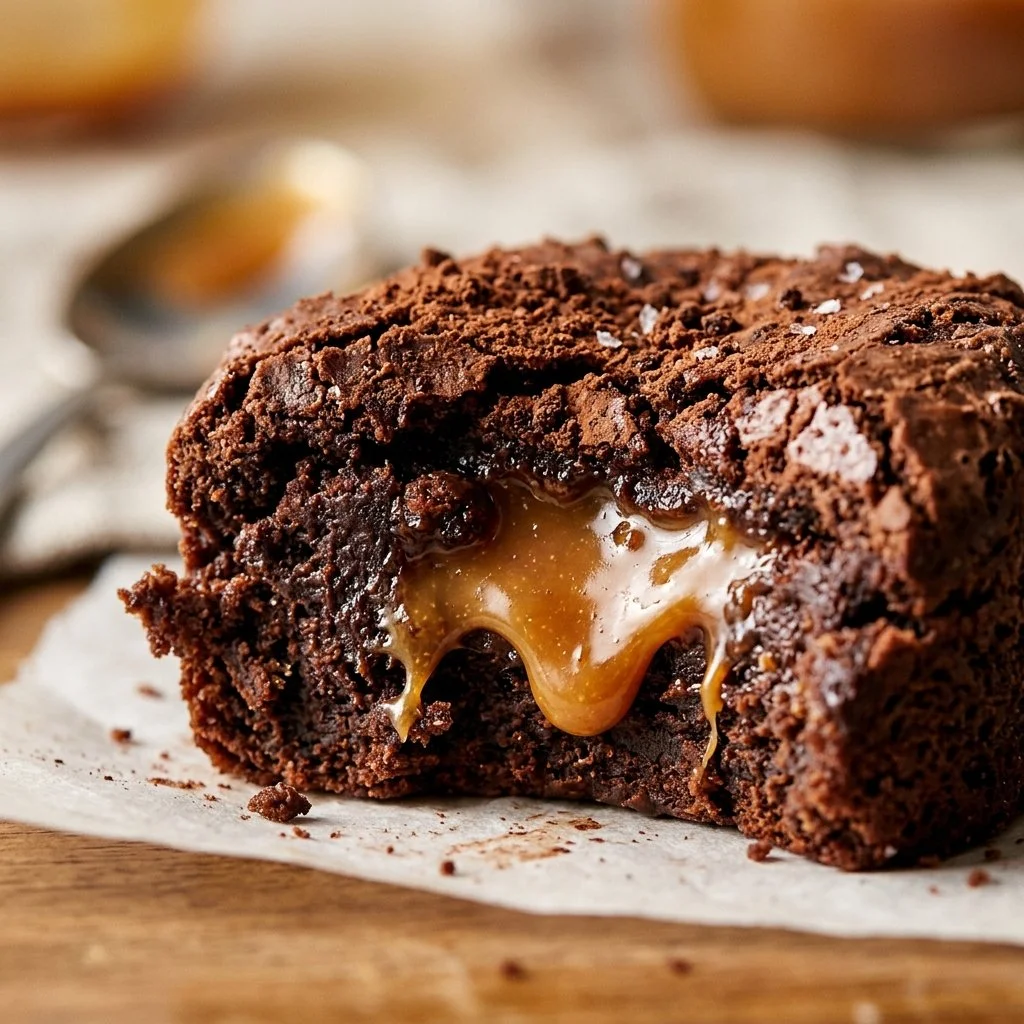 Decadent caramel stuffed brownie bombs ready to enjoy
