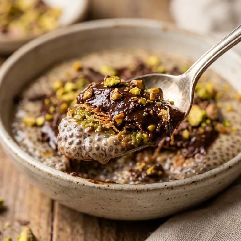 Chia pudding topped with decadent Dubai chocolate