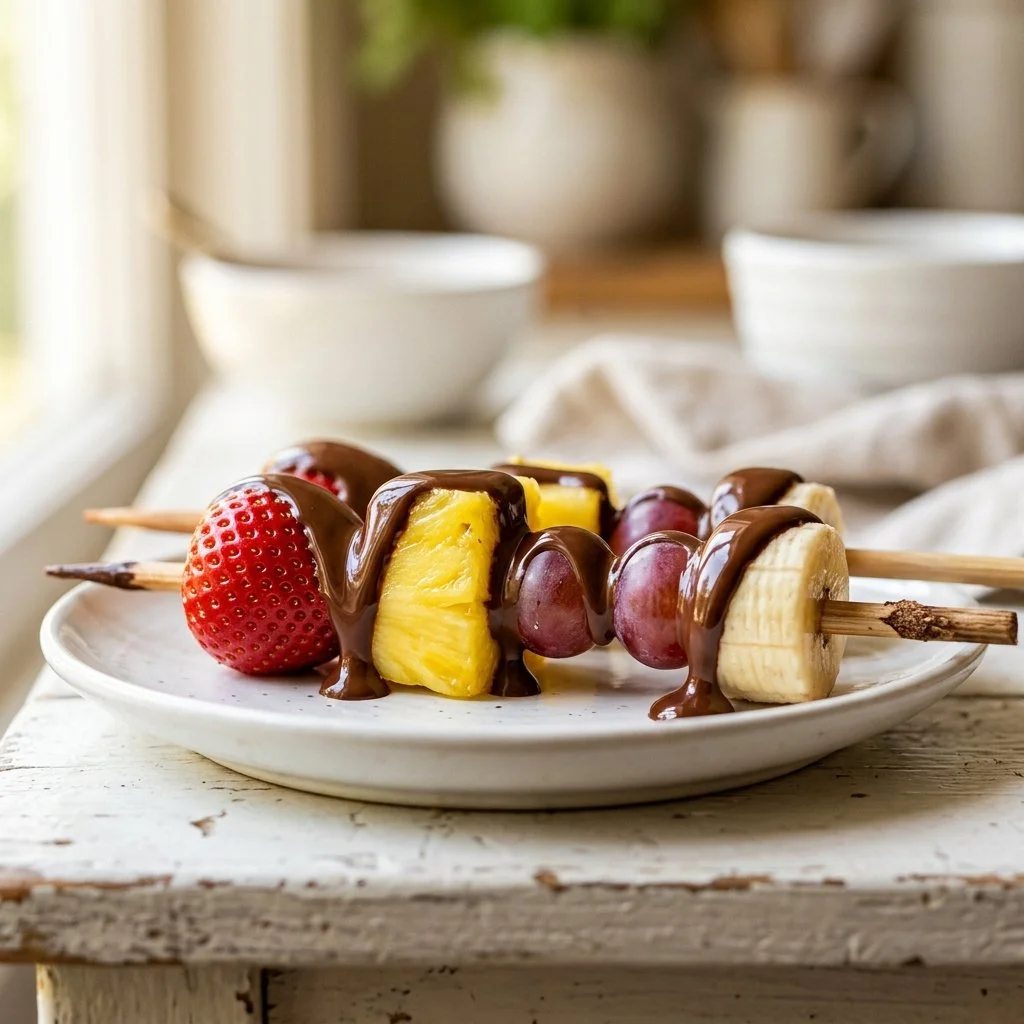Chocolate-Drizzled Fruit Skewers