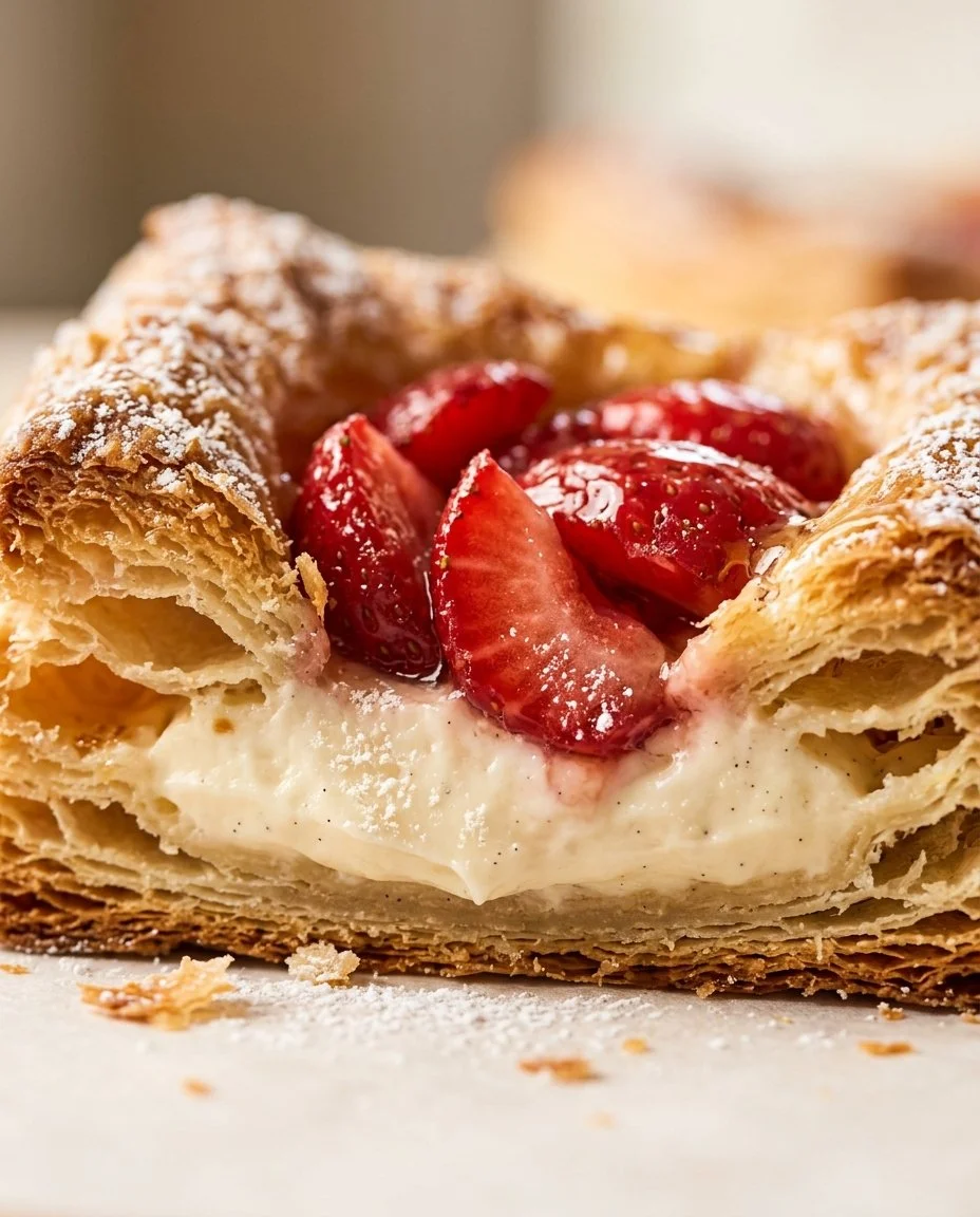 Delicious cream cheese strawberry danishes on a plate ready to be enjoyed.