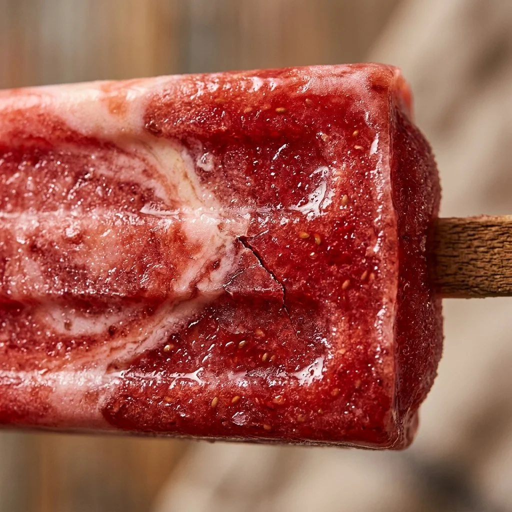 Delicious creamy strawberry yogurt popsicles on a sunny day