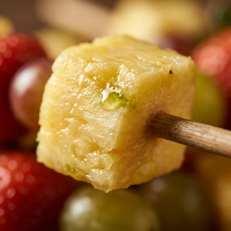 Colorful and cute fruit kabobs arranged on skewers for a fun snack.