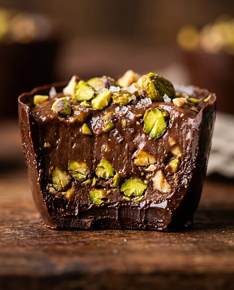 Luxurious Dubai Pistachio Chocolate Cups with rich chocolate and crunchy nuts.
