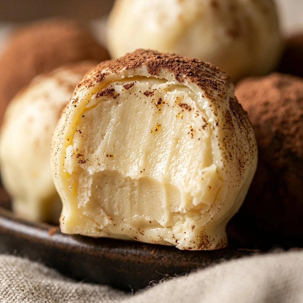 Delicious easy white chocolate truffles ready to be enjoyed