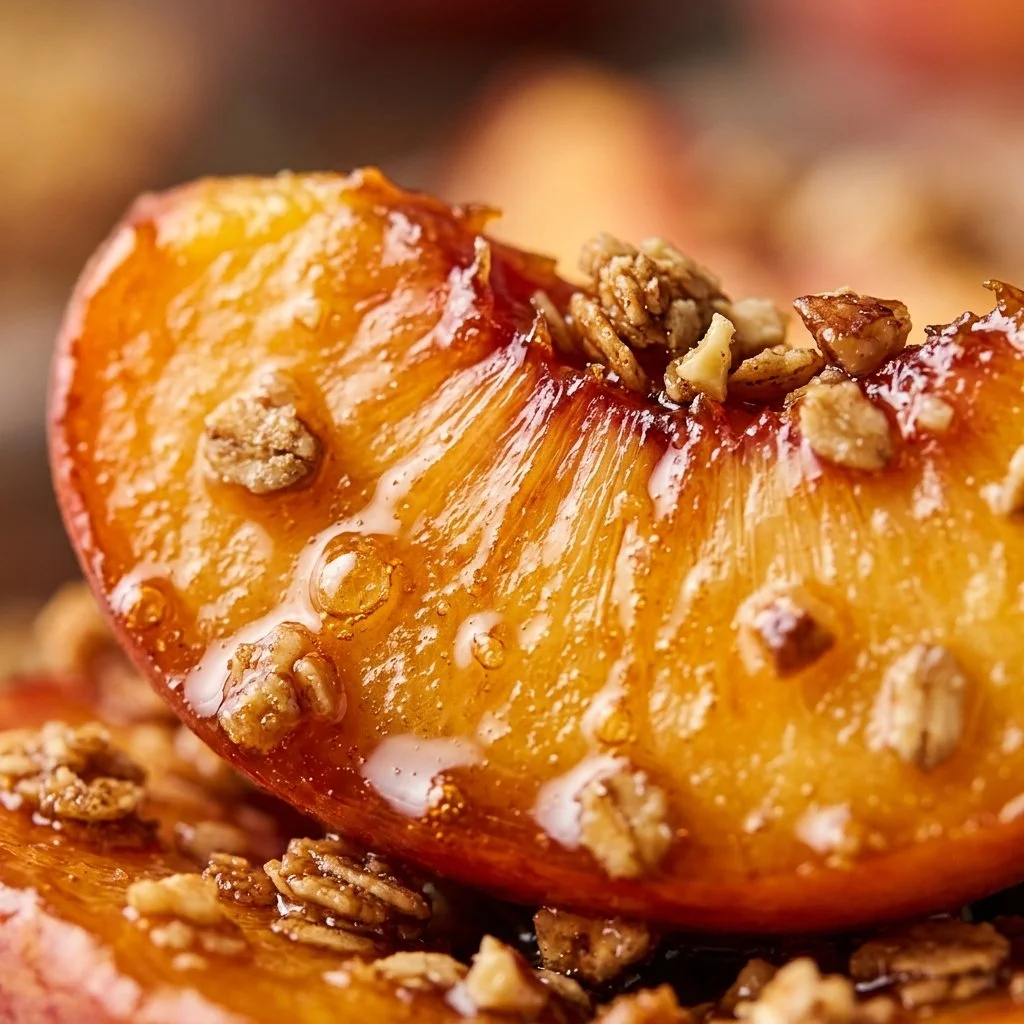 Grilled peach crisp foil packets with crispy topping and fresh peaches