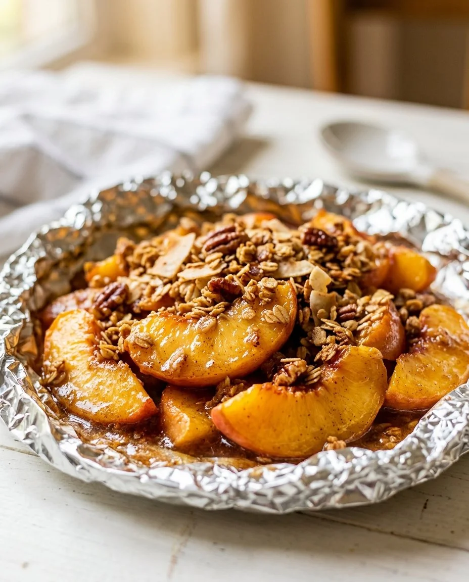 Grilled Peach Crisp in Foil Packets