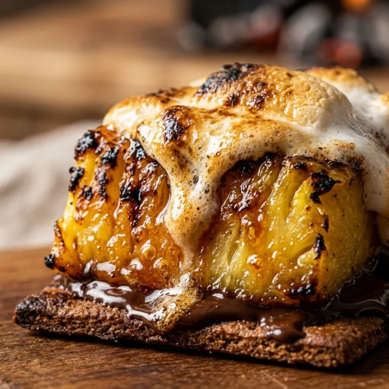 Delicious grilled pineapple s'mores with toasted marshmallows and chocolate