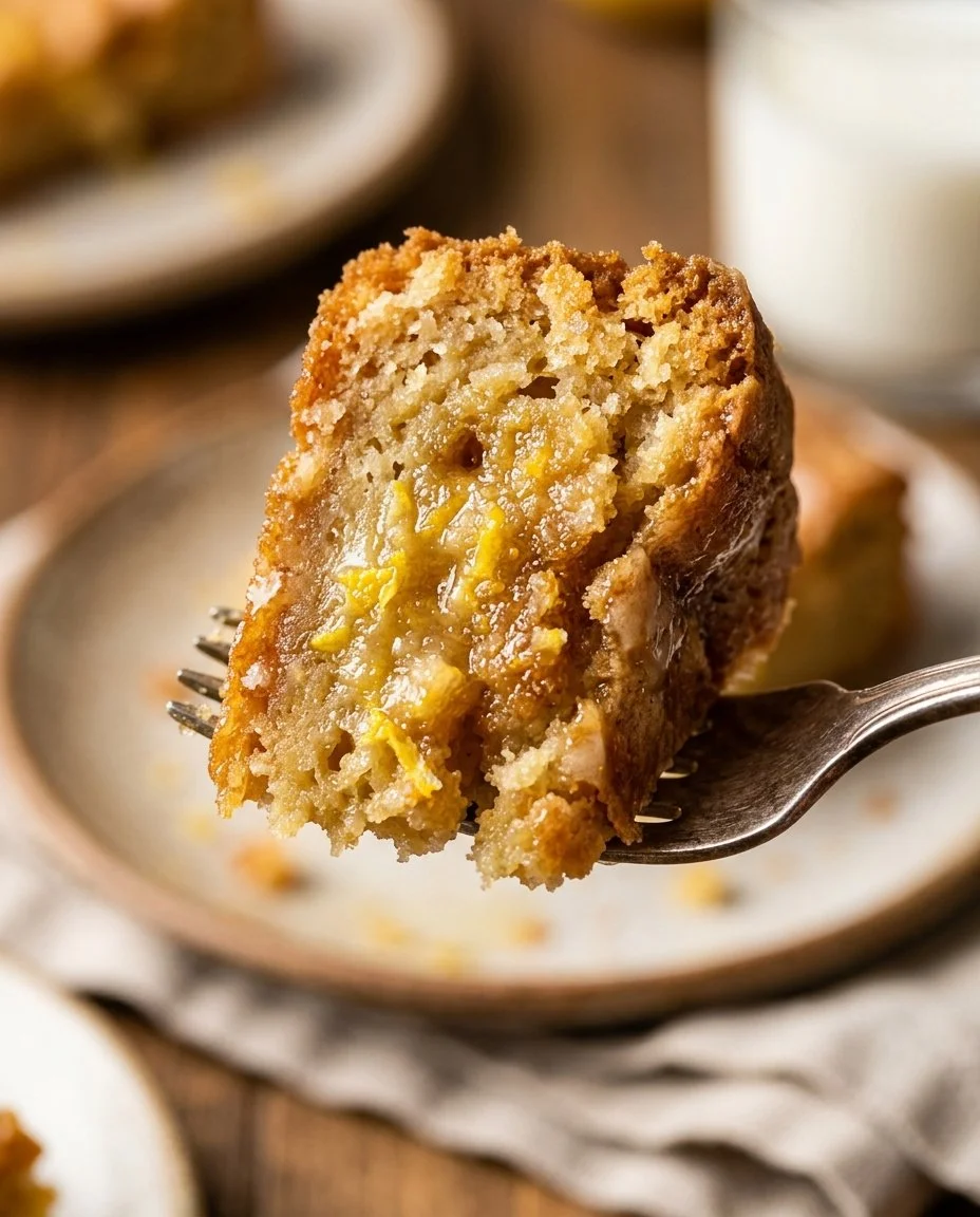 Delicious Lemon Blondie Pudding served in a bowl with a lemon garnish