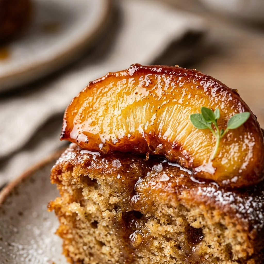 Mini peach upside-down cakes beautifully arranged on a serving platter.
