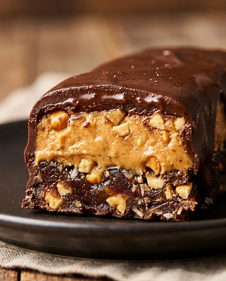 No-bake date bark Snickers-style with chocolate and nuts on a plate.