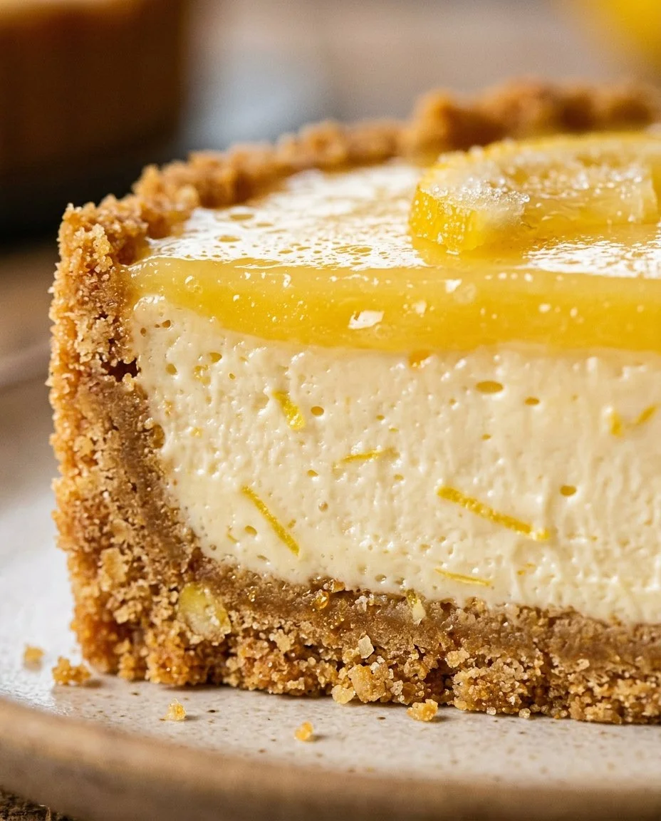 No-bake lemon cheesecake tart topped with fresh lemons and mint