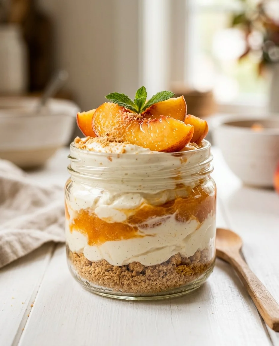 No-Bake Peach Cheesecake in Jars