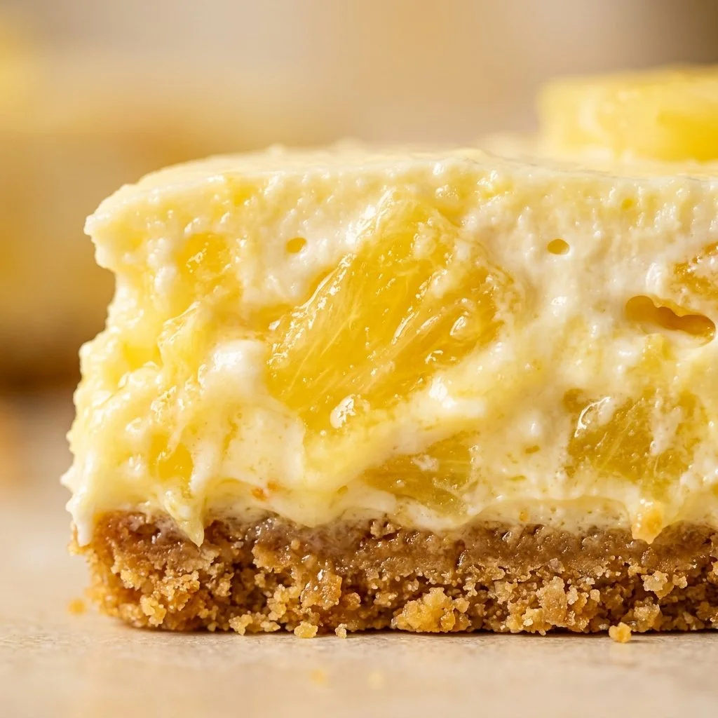 No-bake pineapple cheesecakes topped with fresh pineapple slices